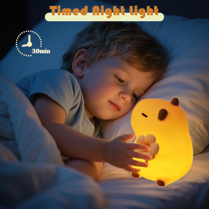 Night Light for Kids, 7 Colors Capybara Silicone Nightlight with Timer, Rechargeable Nursery Night Light, LED Bedside Nightlamp, Dimmable Cute Animal Night Lamp for Kids Boys Girls Toddler (Daisy)