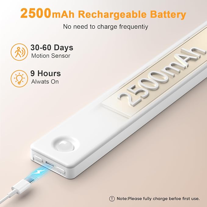 6 Pack Under Cabinet Lighting, USB Rechargeable Motion Sensor Light Indoor, Battery Operated Closet Light, LED Cabinet Lights, Stick On Dimmable Under Counter Lights for Kitchen