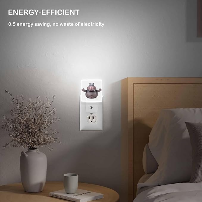 LED Night Light Lamp with Smart Sensor Dusk to Dawn Sensor,Fun Cartoon Hippo Night Light Daylight White,0.5W Plug-into Wall for Adults,Bedroom,Bathroom,Hallway,Kitchen