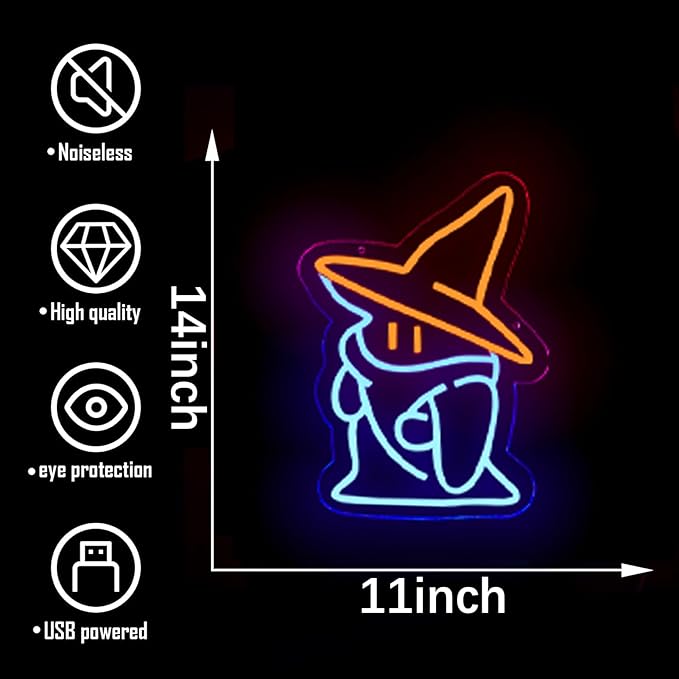 Black Mage FF Neon Signs Fantasy Lights Wall Final Black Mage Led Vivi Ornitier Sign Party Bedroom Bar Living Room Party Man Cave Game Room Party Gamer Decor 14 * 11 Inch