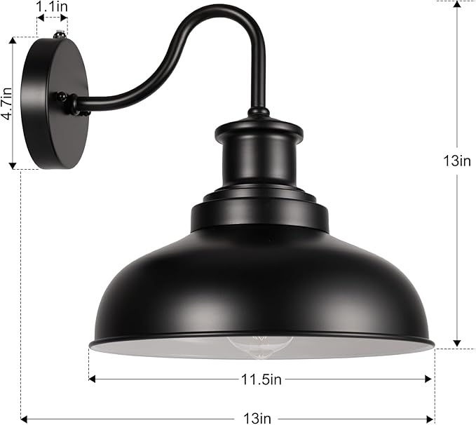 Dusk to Dawn Outdoor Barn Light Outdoor Wall Sconce Farmhouse Exterior Wall Mount Light Vintage Outside Wall Lighting Fixture Industrial Black White Lantern for Porch Garage Patio,1 Pack