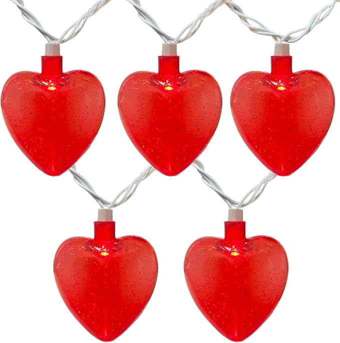 8.5 Ft Heart String Lights, Valentines Day Decorations Lights with 10 LED Glitter Red Heart Lights, Plug in Fairy Heart Shape String Lights for Wedding Anniversary Party Valentine's Day