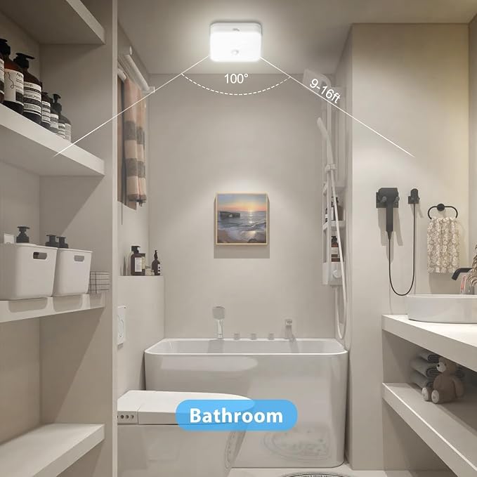 Rechargeable Motion Sensor Closet Light, 500LM Wireless Ceiling Light 4Pack | 5000K Cool White, Battery Operated, Motion Sensored Activated, Indoor Use for Hallway, Stairs, Pantry, Bathroom, Garage