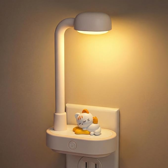 Decorative Night Lights Plug into Wall, Cute Cartoon Cat Night Light with On/Off Switch, 3-Color Dimmable Brightness, Home Decor Birthday Gift for Kids, Ideal for Bedroom, Bathroom, Kitchen, Hallway