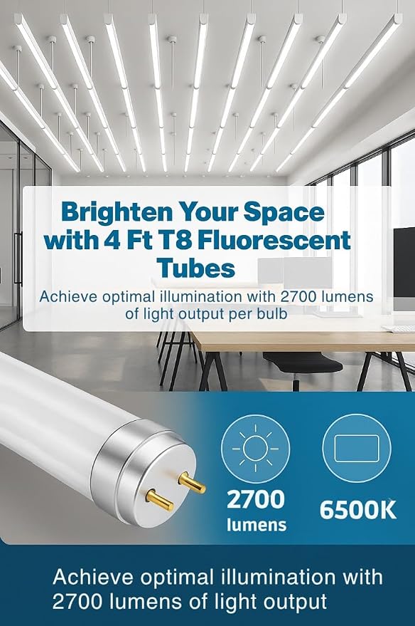 Circle F32T8/SP865 T8 Fluorescent Light Bulbs 48 Inch, 32W 6500K Daylight, G13 Medium Bi-Pin Base, 4FT Commercial Ceiling Light Replacement for Garage, Office & Shop Fixtures, 25 Pack