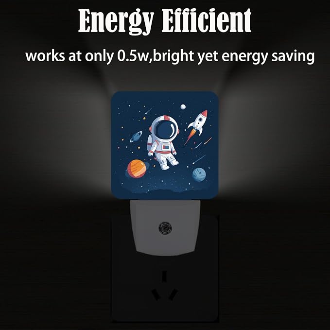 Universe Astronaut Rocket Galaxy Night Light,Plug Into Wall Decor for Stairway,Hallway,Kitchen,Dusk to Dawn Sensor Nightlights for Boys/Girls/Women/Men Room Gifts