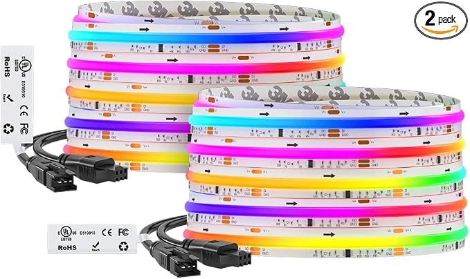 BTF-LIGHTING WS2811 Smart IC RGB FCOB COB LED Strip, UL Listed 720LEDs/m High Density Color Chasing Uniform Light, DC24V 32.8FT 12mm Width Tape Light for Home Party DIY Decor(No Adapter or Controller)