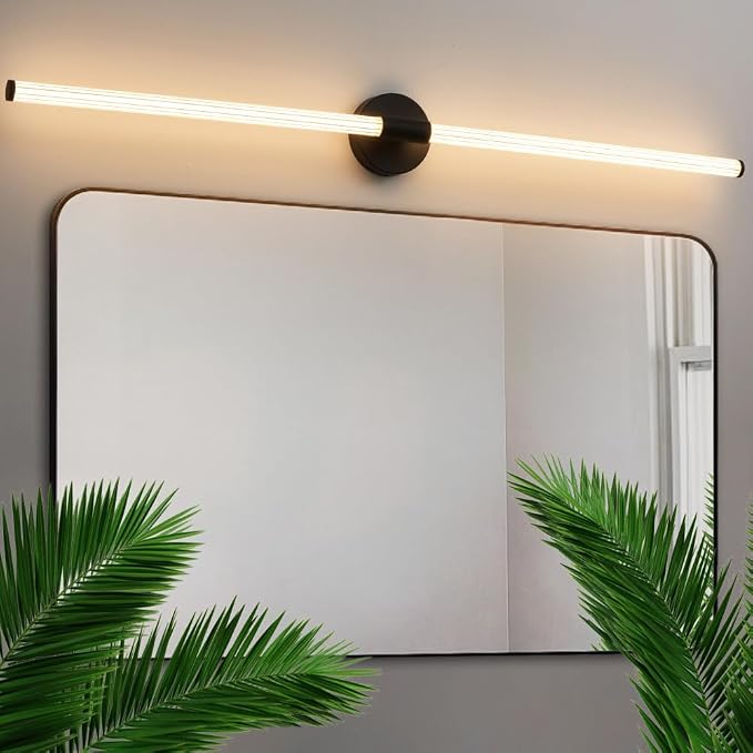 Bathroom Vanity Lights 47" Long LED Vanity Light Bar Black | 360° Bright Bathroom Lights, Dimmable Vanity Light, Hardwired Wall Light 3000K Warm White for Mirror