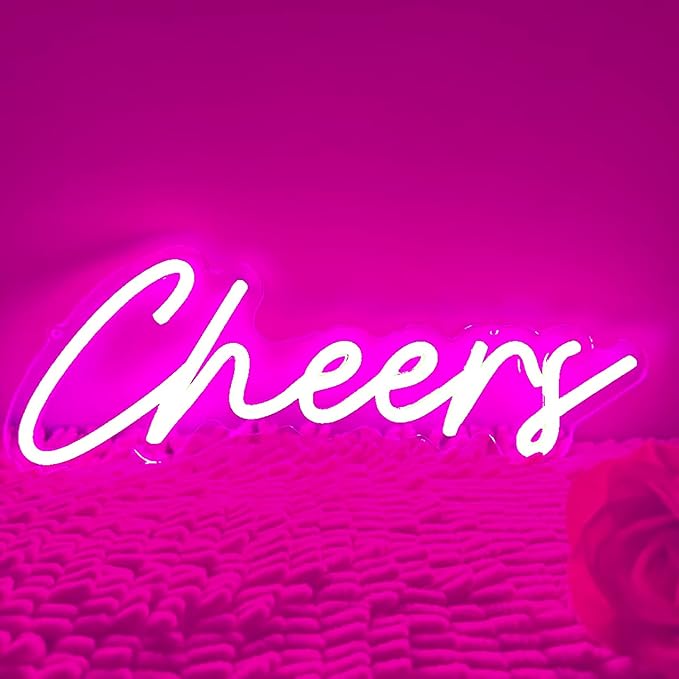 Cheers Neon Sign,Dimmable Pink Neon Signs for Wall Decor, LED Neon Bar Light for Room Background Decor,Cheer Light Up Sign Neon for Bar Birthday Party Wedding 16.5x7in