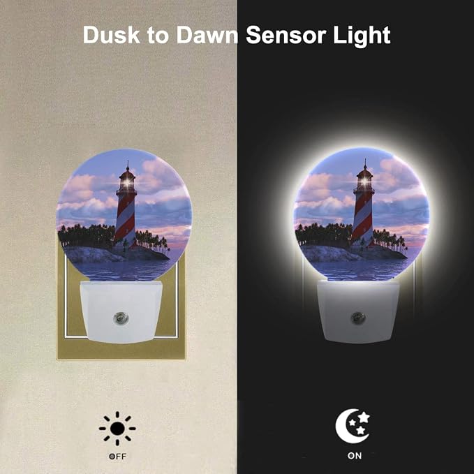 EKOBLA Lighthouse Night Light, Coastal Sunset Seaside Night Lights Plug Into Wall with Dusk to Dawn Sensor for Men Women