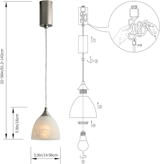 mirrea H Type Brushed Nickel Dimmable Track Lighting Pendant with Frosted White Finish Glass Shade Adjustable Pack of 3