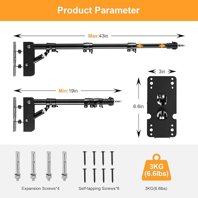 SITTO Ring Light Wall Mount 43inch/110cm, Triangle Boom Arm for Barbershop, Beauty Salon, Live Streaming, Tattoo, Photography Studio, Support 180° Rotation