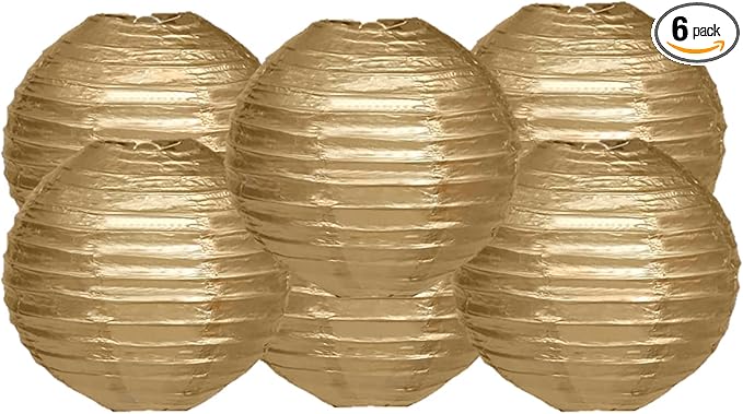 Pack Of 6 Round Paper Lanterns Lamp Wedding Birthday Party Decoration (Gold, 14"/35CM)