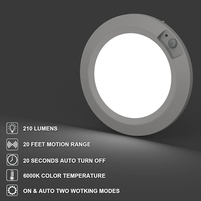 Motion Sensor Battery Operated Indoor LED Closet Lights - 210LM 6000K Cool White for Laundry, Stairwell, Hallway, Shed, Kitchen Cabinet