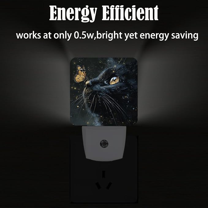 Cat and Butterfly Night Light,Plug Into Wall Decor for Stairway,Hallway,Kitchen,Dusk to Dawn Sensor Nightlights for Boys/Girls/Women/Men Room Gifts