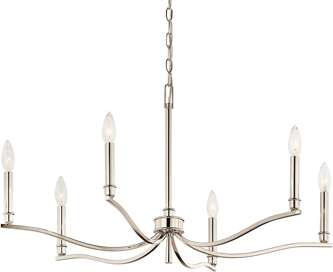 Kichler Malene 6-Light Chandelier, Updated Traditional Light in Polished Nickel, Sloped Ceiling Compatible, for Foyer, Dining Room, Living Room or Bedroom (17.75" x 32"), 52695PN