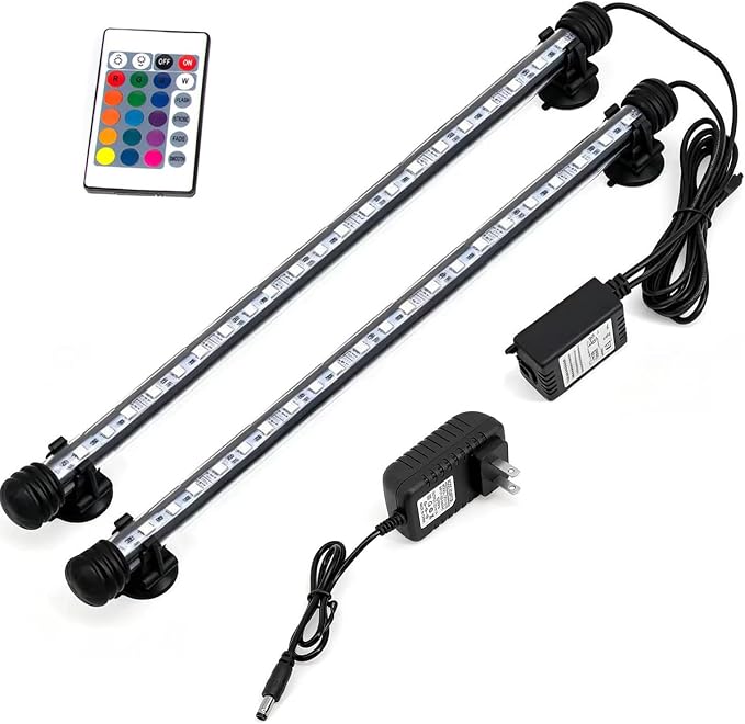 15 inches LED Aquarium Light, Fish Tank Light Underwater Light Submersible Crystal Glass Lights, 21 LED Beads 16 Colors 4 Modes Brightness Adjustable Memory Function IP68 Waterproof, 15" 2 Lights