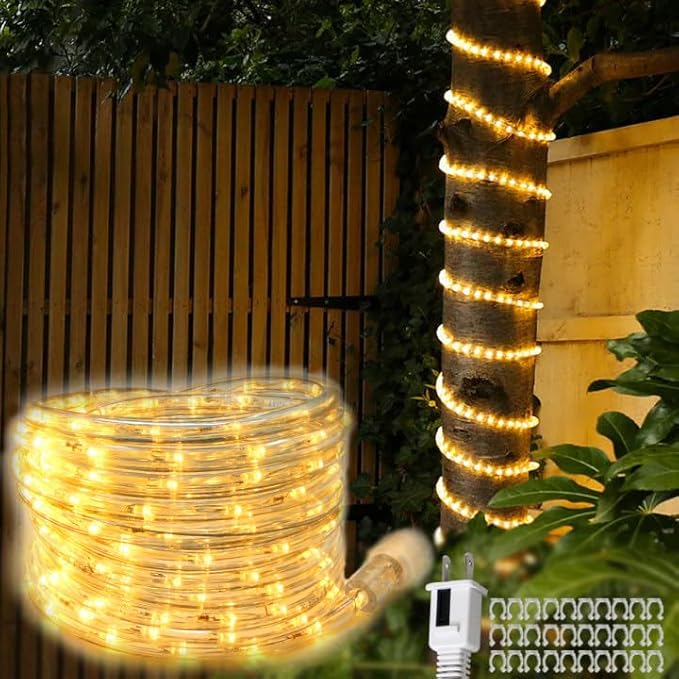 26FT LED Rope Lights Indoor Outdoor, Warm White Waterproof for Patio, Staircase, RV Camping - Flexible Linkable Lighting with Clips, Under Cabinet, Pathway, Garden & Christmas Decoration