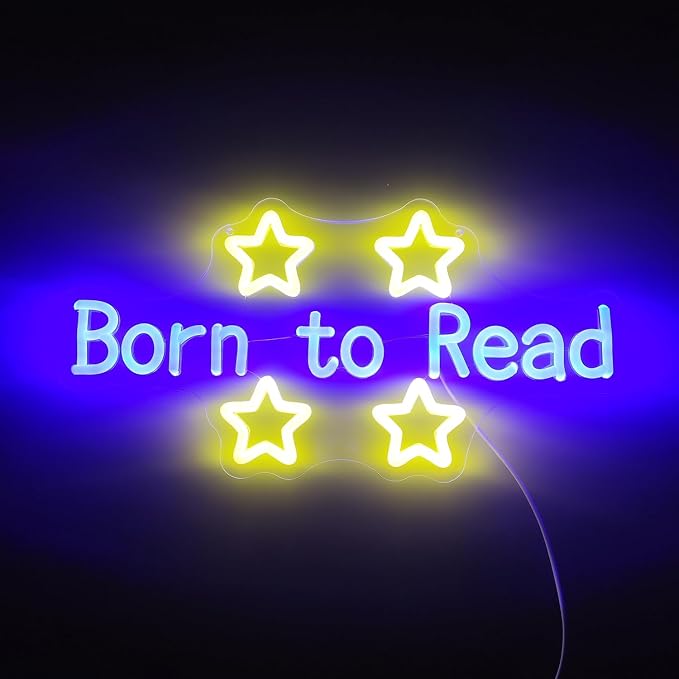 Born to Read Neon Sign LED Letter Lights Dimmable USB Powered Wall Decor for Classroom Library Reading Nook Teacher Student Book Lover Gift (16.5x8.3in)