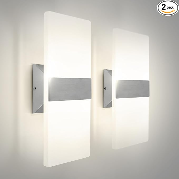 ASD 14 Inch Indoor LED Wall Sconce - 24W 2700K-5000K Dimmable Brushed Nickel Wall Sconce Lights for Living Room, Bedroom, Bathroom, Hallway - Modern Wall Sconces Hardwired, ETL Interior Light Set of 2