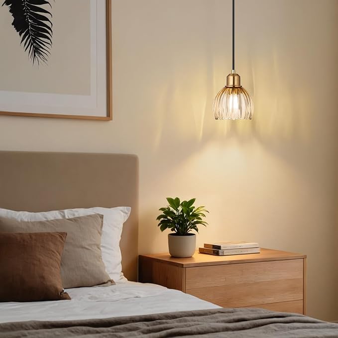 TALOYA Amber Glass Pendant Light,Vintage Hanging Light with Tulip Lampshade | Adjustable Farmhouse Mini Pendant Lighting Fixture for Kitchen Island, Dining Room, Bedroom, Hallway & Bar Decor