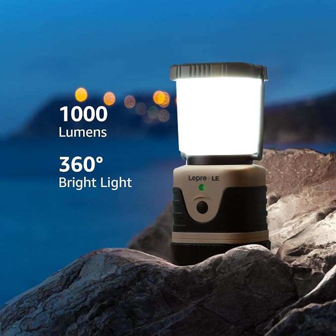 Lepro 1000LM LED Camping Lantern Rechargeable, 4400mAh White Tent Light with 4 Light Modes, Waterproof Lantern Flashlight for Hurricane Emergency, Camping Essentials, USB Cable Included