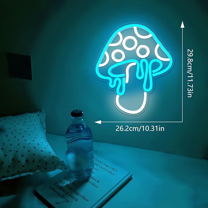 Ajoyferris Mushroom Neon Sign Dimmable Neon Light Sign Mushroom Night Light 3D Light Up Mushrooms Neon Signs for Wall Decor Game Room Bedroom Gift for Kids(Ice Blue)