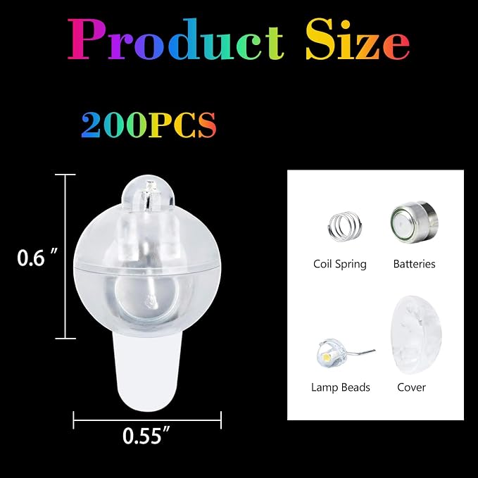 200Pcs Mini LED Ballon Lights Long Standby Time Waterproof Mini Light,Round Ball Lamp for Latex Balloon Paper Lantern Party Wedding Festival Christmas Halloween Decorative (Color)