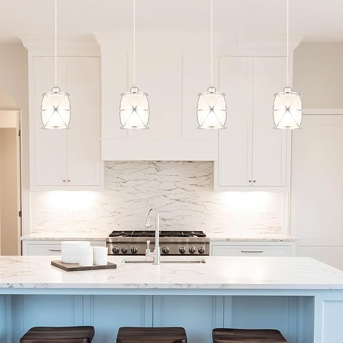 2 Pack Brushed Nickel Pendant Lights for Kitchen Island, Pendant Lights Kitchen Island with 5.51in Frosted Glass Shade, Adjustable Modern Hanging Lights - 59.06 Inch Cord for Dining Room, Entryway