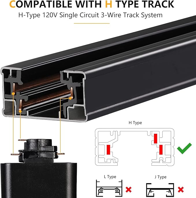 VANoopee 3-Color 30W H Track Lighting Heads Dimmable Bright LED Track Lighting Fixtures Accent Task Retail Kitchen Ceiling Spotlight Track Light H Type Pack of 1 - Flicker Free CRI90+ 36° 3000lm Black
