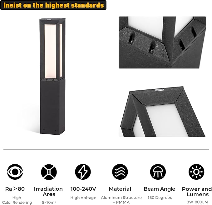 Landscape Path Light, Aluminum 8W 800LM Luxury LED Lighting, 32 Inches Modern Outdoor Bollard Lighting for Lawn, Patio, Courtyard and Driveway Decoration | Aluminum 8W 800LM Luxury LED Lighting, Modern Outdoor Bollard Lighting for Lawn Patio Courtyard ...