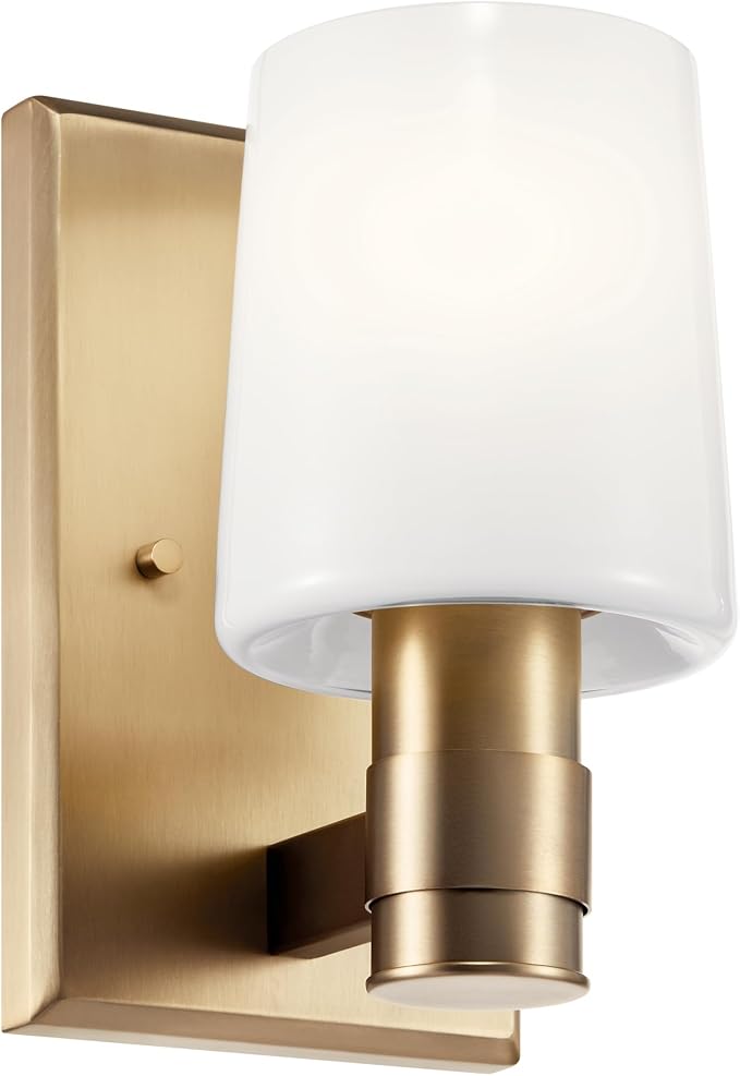 Kichler Adani 1-Light Bathroom Wall Light, Champagne Bronze | Modern wall light with opal glass for baths, hallways and bedrooms (8.5" x 6.5" x 5"), 55174CPZ