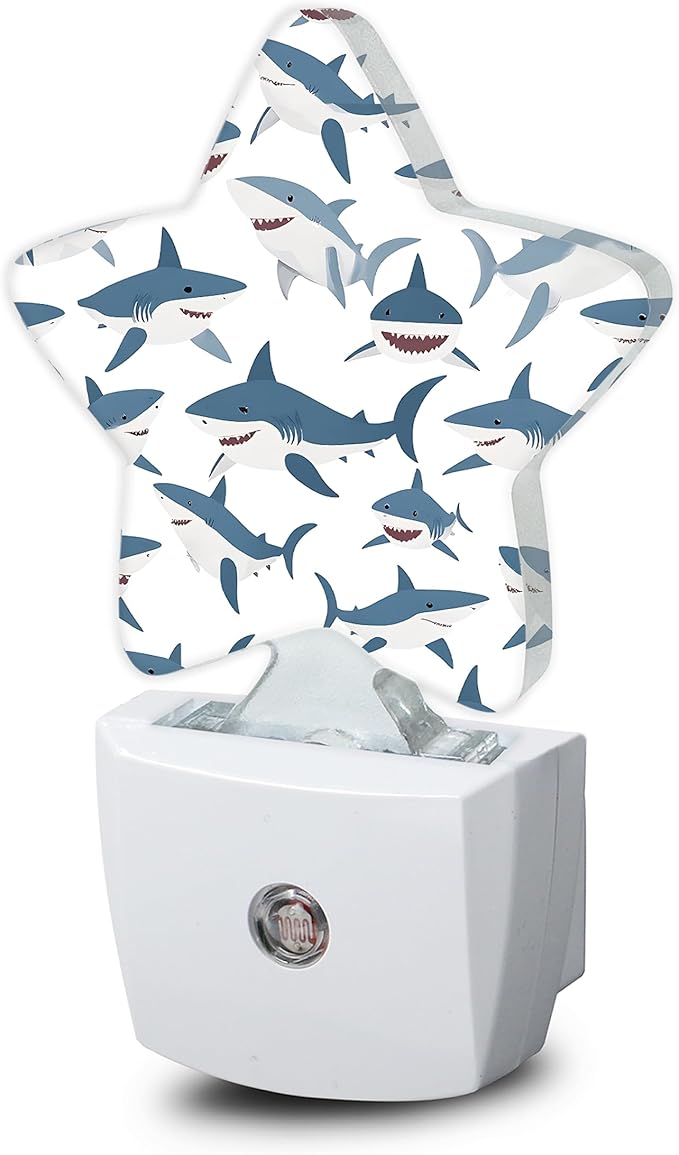 Bule Shark Night Lights Plug Into Wall,Cute Cartoon Star Night Light for Kids,Nightlight with Dusk to Dawn Smart Sensor for Bedroom Bathroom Decor,Children Women Men Gift