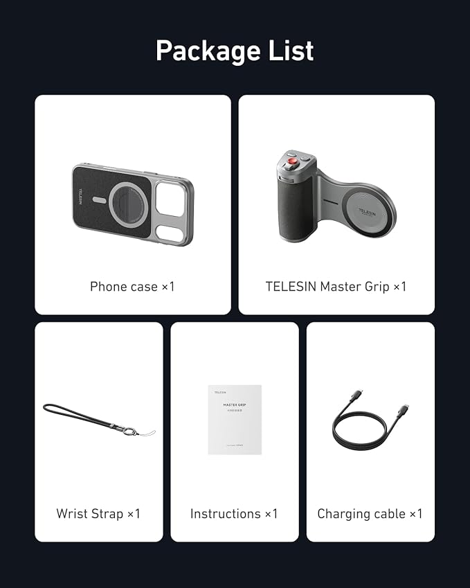 【for iPhone 17 Pro Max Only】 TELESIN Magnetic Master Grip Kit, Phone Camera Grip Kit Built-in 3200mAh Battery - Wireless Charging - Graphene Case for iPhone Cooling - DSLR Style Grip Handle Holder