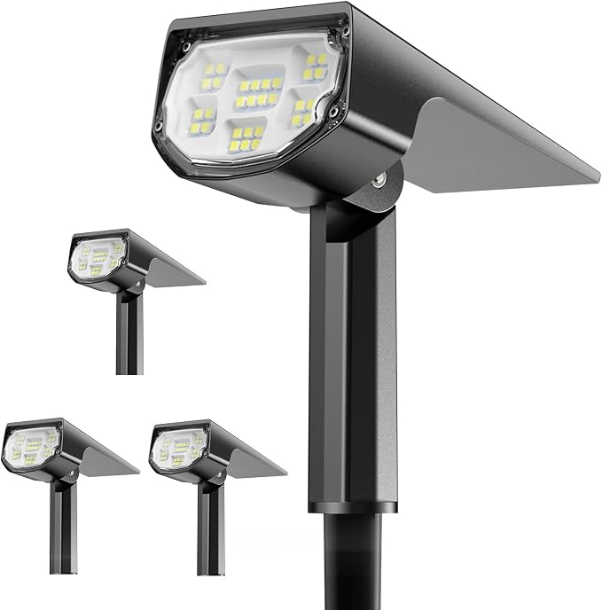 AloftSun Solar Spot Lights Outdoor Waterproof IP68, Solar Landscape Lights- 30 LED/2 Modes Solar Powered Spotlights,Landscape Lighting for Yard and Garden,White,4 Pack