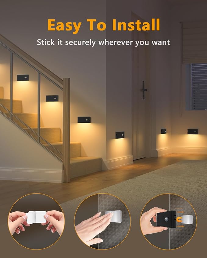 WILLED Stair Lights Indoor, Wireless Motion Sensor Light Indoor, Rechargeable Night Lights for Stairway, Hallway, Kitchen, Closet, Cabinet, Bedroom, Kids' Room(8-Pack)