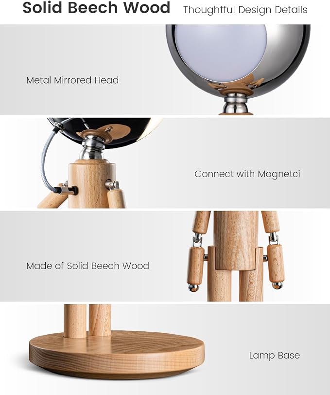 Rechargeable Cordless Desk Lamp, Touch Nightstand lamp, Dimmable | Beech Wood, 3 Color Temperatures, Stepless Dimming, Creative Table Lamp, Office Lamps, Bedroom Decor, Unique Gift