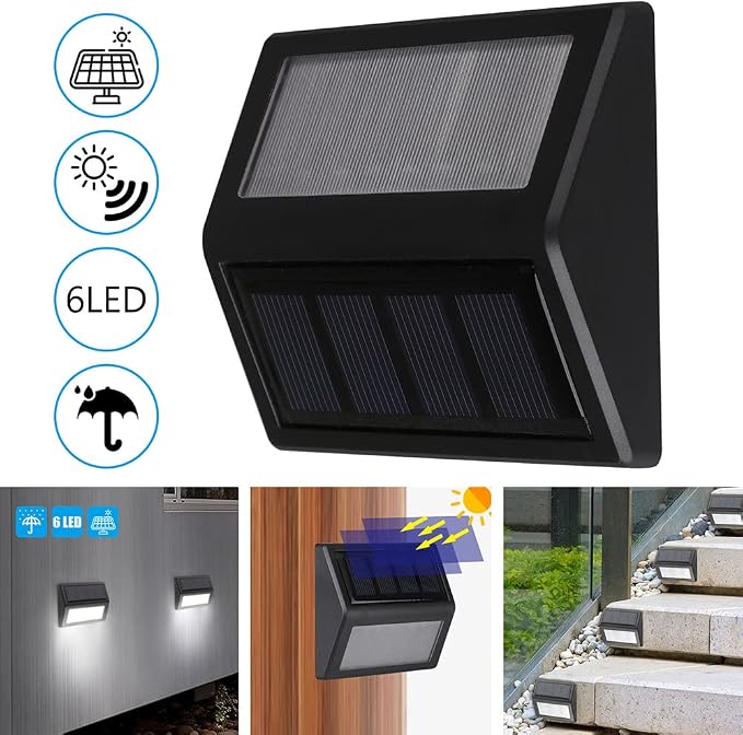 Solar Lights Outdoor, Waterproof Solar Powered Deck Step Lights for Patio Garden Backyard Garage Driveway Pathway Outside Wall Lighting (6, Warm White)