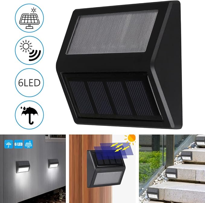 Solar Fence Lights, Waterproof Solar Outdoor Lights for Stairs Decks Steps Fences Patio Yard, LED Wall Sconce (Cool White/8 Pack)