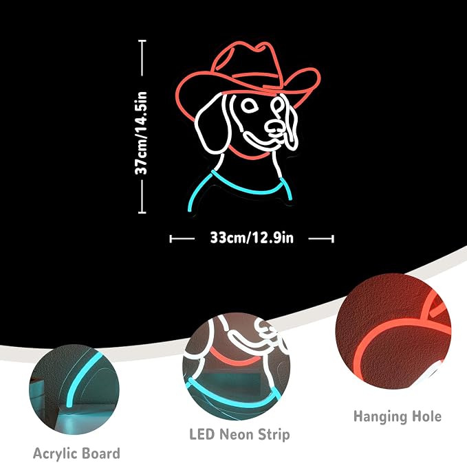 Cowboy Dachshund Neon Sign for Wall Decor Wiener Dog Neon Light Animal Led Signs Colorful Neon Light Up Sign for Bedroom Pet Shop Zoo Mall Decoration