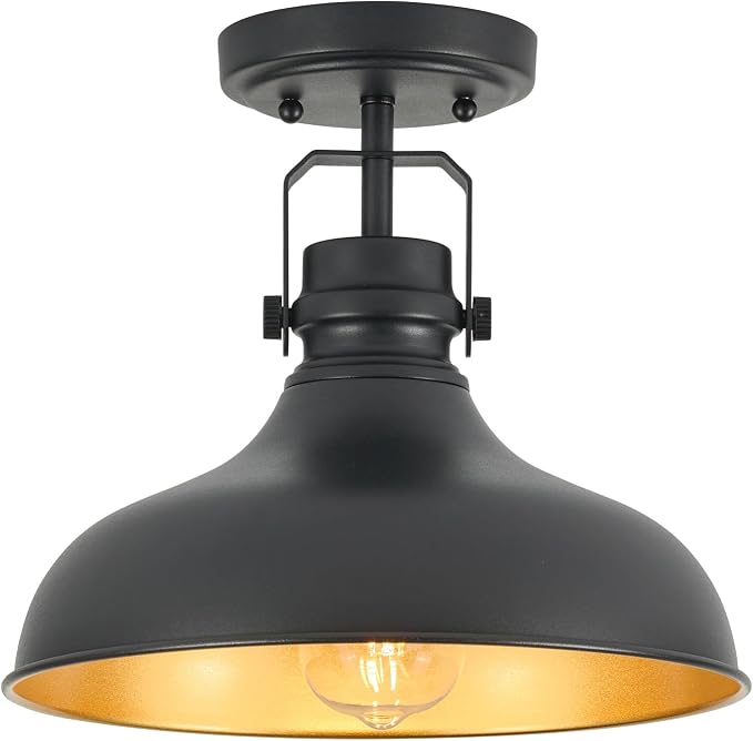 Metal Semi Flush Mount Light Fixture 11.4 inch Ceiling Light Black | ETL Certificate,Hallway Light Fixtures for Kitchen,Hall,Bedroom,Bathroom,Entryway 1 pack