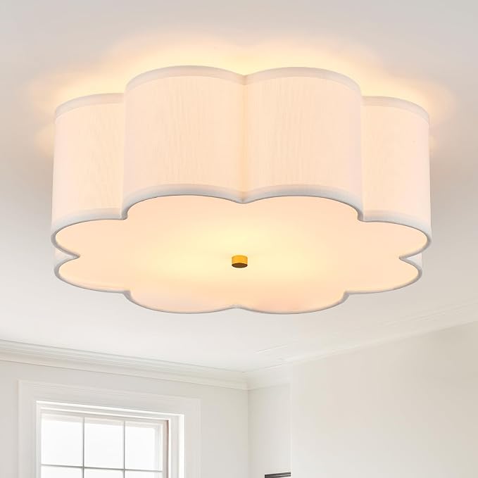 17.72" Gold Drum Ceiling Light, 3-Light Semi-Flush Mount | Linen Drum Shade, Gold Metal Frame, Modern Design for Laundry Rooms, Kitchens, Basements, and Bedrooms; E26 Base