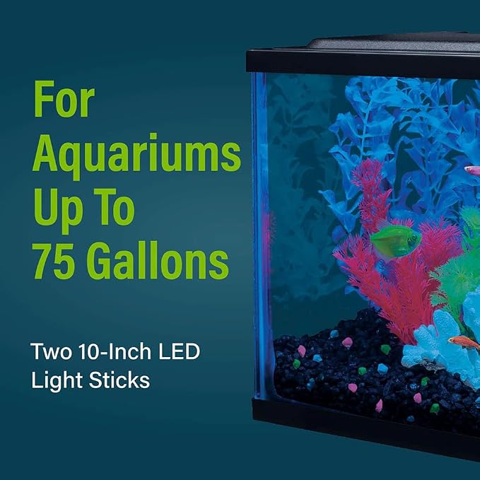 GloFish 10-Inch LED Light Sticks for Fish Aquariums Up to 75 Gallons, 2 Count, with White, Blue and Magenta LED Lights