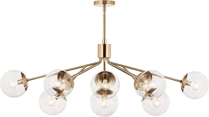 Kichler Silvarious 12-Light Linear Convertible Chandelier, Soft Modern Light with Clear Glass in Champagne Bronze, for Dining Room or Living Room (17.75" x 26.75" x 48"), 52703CPZCLR