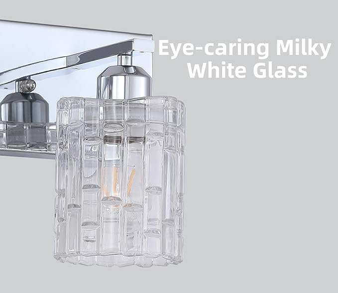 Chrome 2-Light Crystal Bathroom Vanity Light Fixture Over Mirror, Modern Bathroom Wall Light for Living Room, Bedroom, Hallway