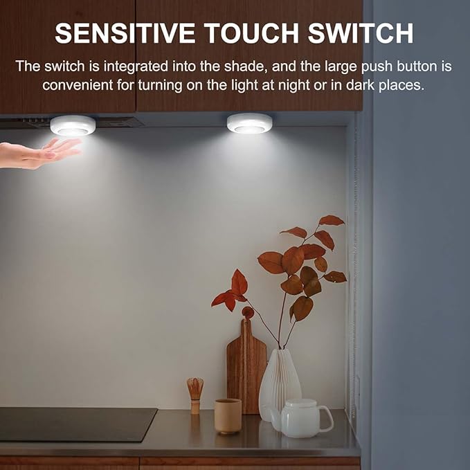 Tap Light Push Lights, 36-Pack Small Bright LED Puck Light Touch Night Lights Battery Operated Stick on Light for Closet Kitchen Cabinet Classroom DIY Letter Lights Holiday Party Decorations