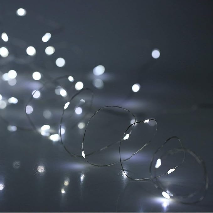 WSgift Christmas 4 Pack 33Ft 100 Cool White Led Fairy Lights Battery Operated with Remote Control Timer Waterproof Silver Copper Wire Twinkle Lights
