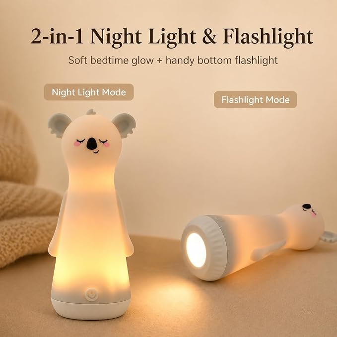 ShaArkMango Night Light with Flashlight for Kids Function Rechargeable LED Dimmable Night Light Toddler Bed Room Glow in Dark Handheld Emergency Flashlight for Nursery Hallway Stairway Walking
