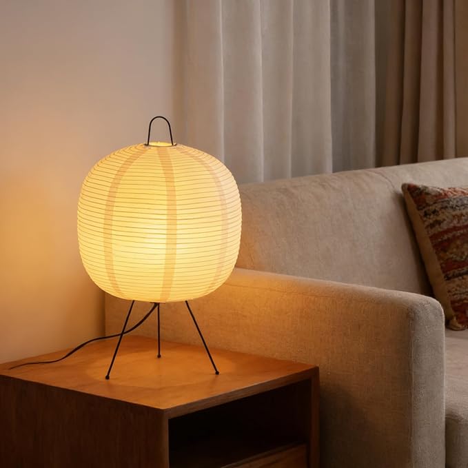 Rice Paper Lamp, Japanese Lantern Lamp for Wabi-Sabi Decor and Cozy Ambiance, Noguchi Paper Table Lamp for Bedroom, Living Room