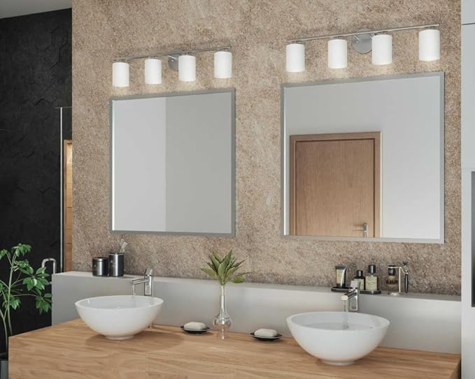 Progress Lighting 4-Light Etched White Glass Modern Bath Vanity Light, Replay Collection, Brushed Nickel (P2160-09)